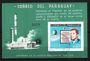 Парагвай, 1966, 3-я годовщина смерти Кеннеди, Космос, блок без зубцов гаш.